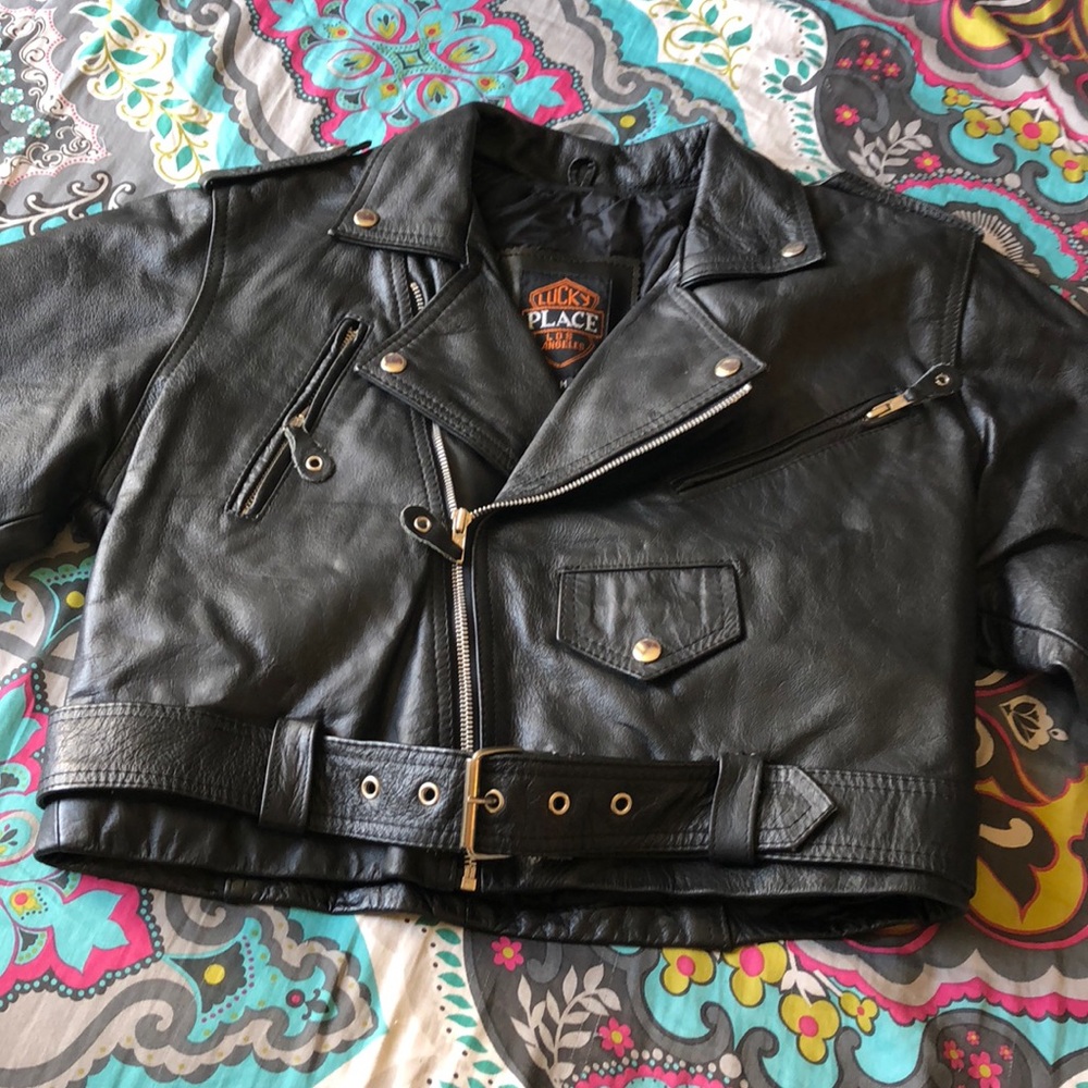 Black leather motorcycle jacket
